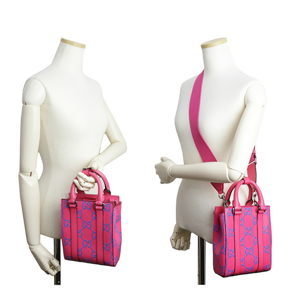 Gucci Tote Shoulder Handbag Crossbody Bag GG Leather Pink Blue - Picture 7 of 9